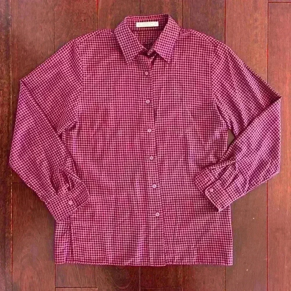 Foxcroft Women’s Wrinkle Free Pink Black Checker Button Down Shirt Top Size 4 - Picture 1 of 7